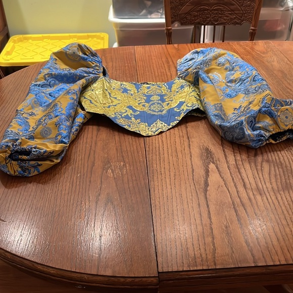 Akira Stunning Two Piece Ballgown In Blues Golds Long Full Skirt And Corset XL - Picture 7 of 17